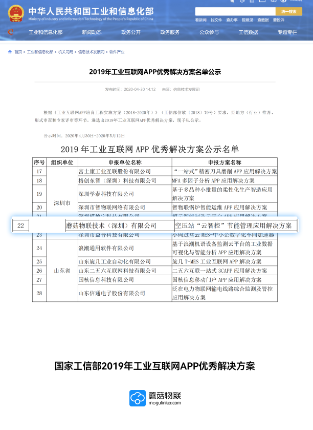 国家工信部2019年工业互联网APP优秀解决方案